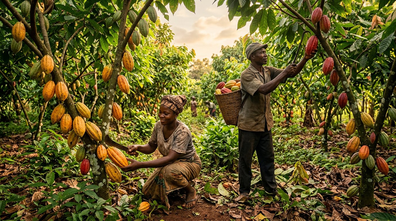 Cocoa farmers in a plantation